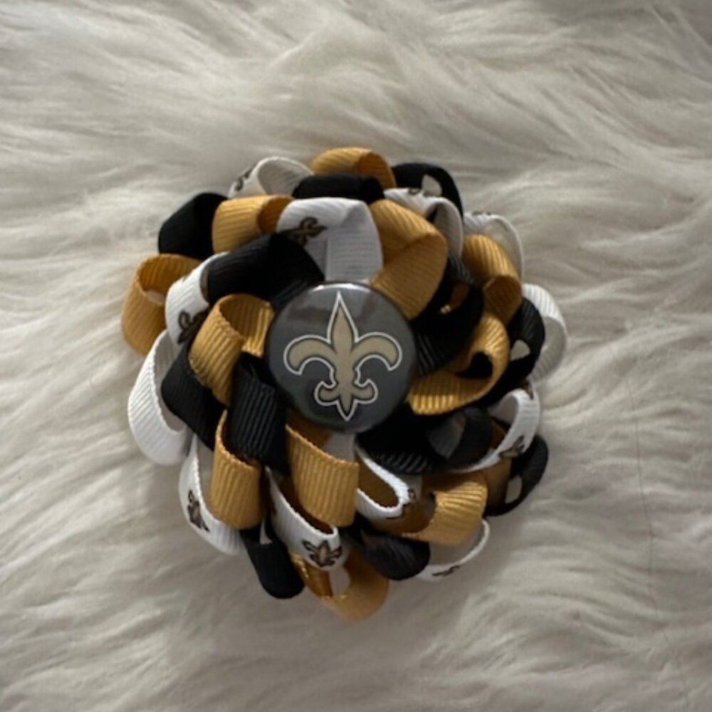 New Orleans Saints Black & Gold 3 1/2" Triple Stacked Ribbon Flower  7758   new